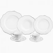 Xícara e Pires - Porcelana - Borda Prata - 6 pçs