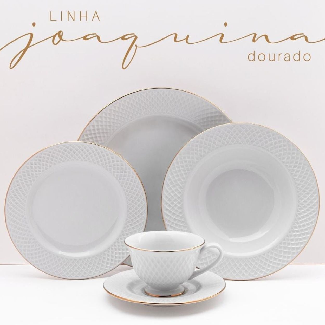 Prato Sobremesa - Branco com Dourado - 12 pçs