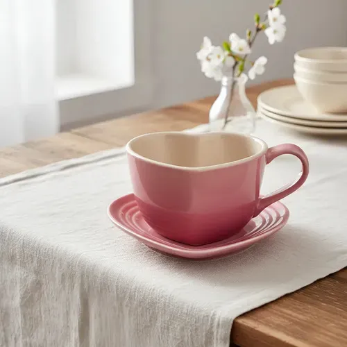 Caneca com pires coração - Rose quartz