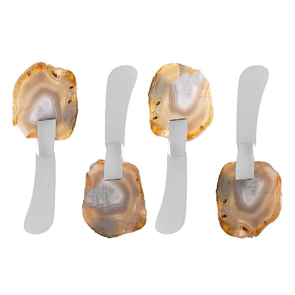 Jogo Mini Espátula Pedra Natural 4pçs - Prata