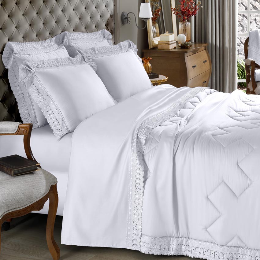Cobre leito bordado Renascença - king branco