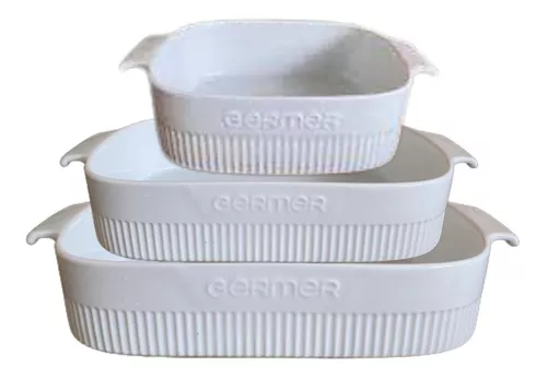 Assadeiras e Travessas Refratarias de Porcelana Branca 3un ( P,M,G)