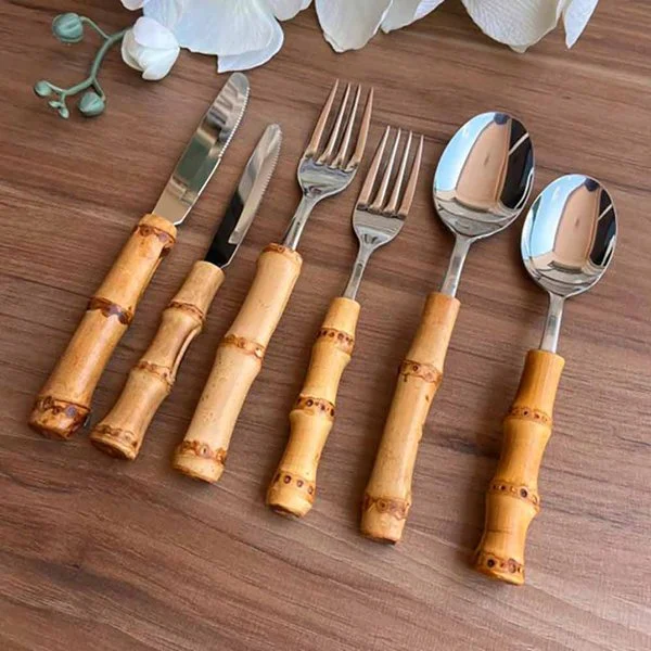 Kit talheres bambu 36 pçs