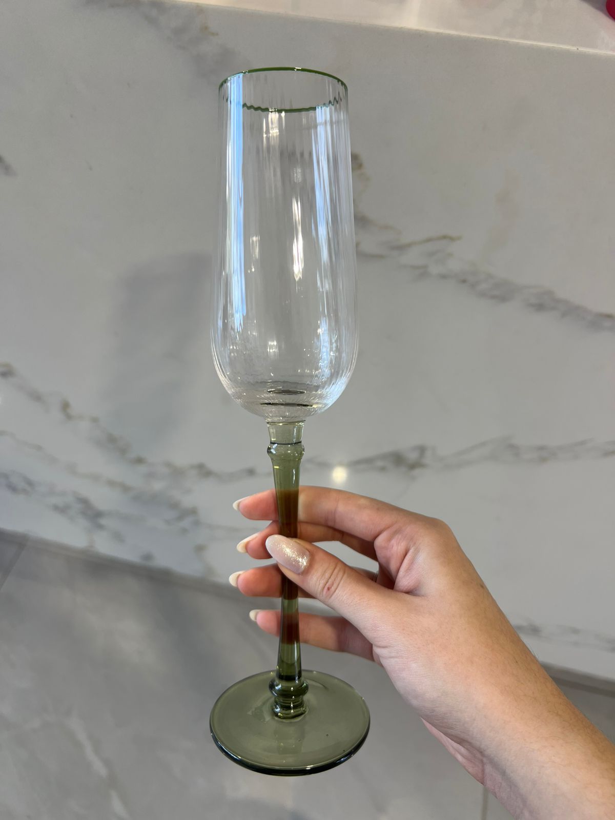 Kit 4 pçs taça espumante - vidro com verde