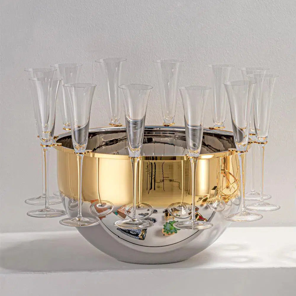 Champanheira  inox com detalhe em ouro